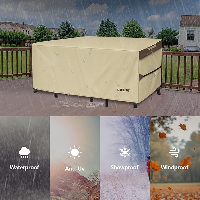 Outdoor Patio Furniture Cover - Heavy Duty Waterproof 600D Tough Canvas Protector for Square Table Cover, All-Season Dining Table and Chair Cover (74L x 74W x 28H Inch)