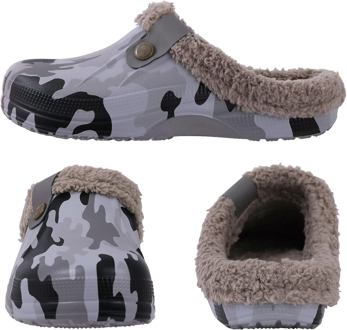Beslip Classic Fur Lined Clogs Waterproof Winter Fuzzy Slippers for Women Men Indoor and Outdoor