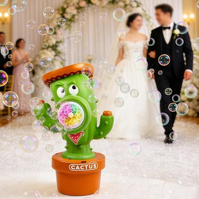 Cactus Bubble Machine for Children, Automatic Cactus Toy Bubble Maker for Toddlers, Rechargeable Battery-Operated Bubble Toys for Indoor and Outdoor Birthday Parties,Great Gift for Toddlers Aged 3+