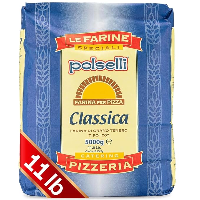 Polselli Classica, Tipo "00" Double Zero Flour Extra Fine, 11 lbs (5 kg), Neapolitan Italian Pizza, Bread, Pasta, and more, All Natural, Unbleached