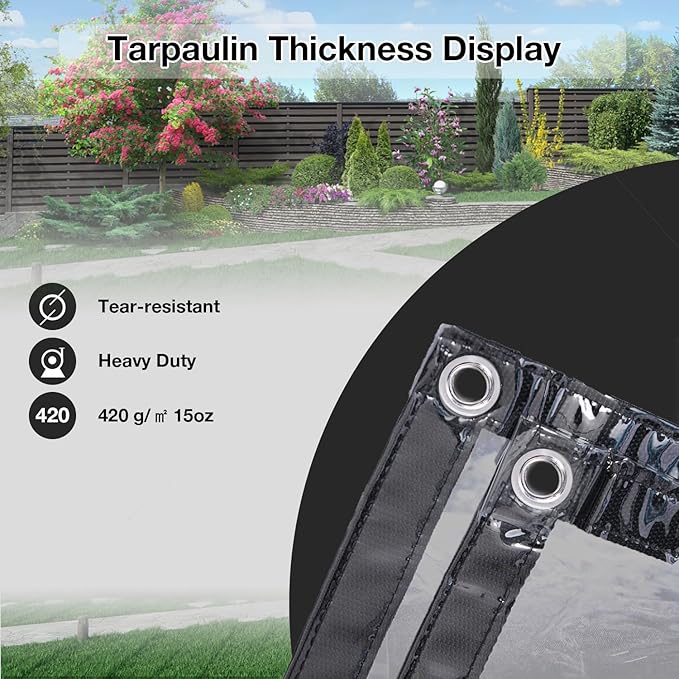 Clear Tarp 10' x 20', 15 Oz Clear Vinyl PVC Tarp Waterproof Tarpaulin 100% Transparent PVC Tarps Upgrade to Double The Cold Resistance-Temperature from -5°F to 140°F