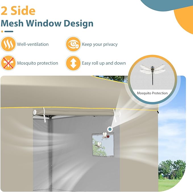 COBIZI 10x10 Pop Up Heavy Duty Canopy Tent with 4 Sidewalls, Easy Setup Outdoor Commercial Instant Tent for Parties Events Canopy with Portable Bag, Waterproof & UPF50+ (Khaki)
