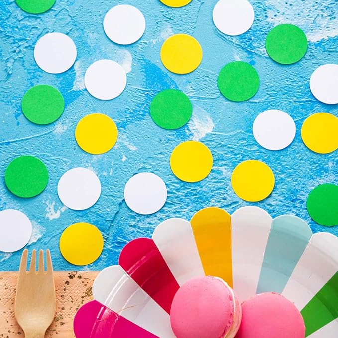 Glitter Confetti Circle Dots for Table Wedding Birthday Party Decoration, 1.2 inch in Diameter (yellow,green,white,200pc)