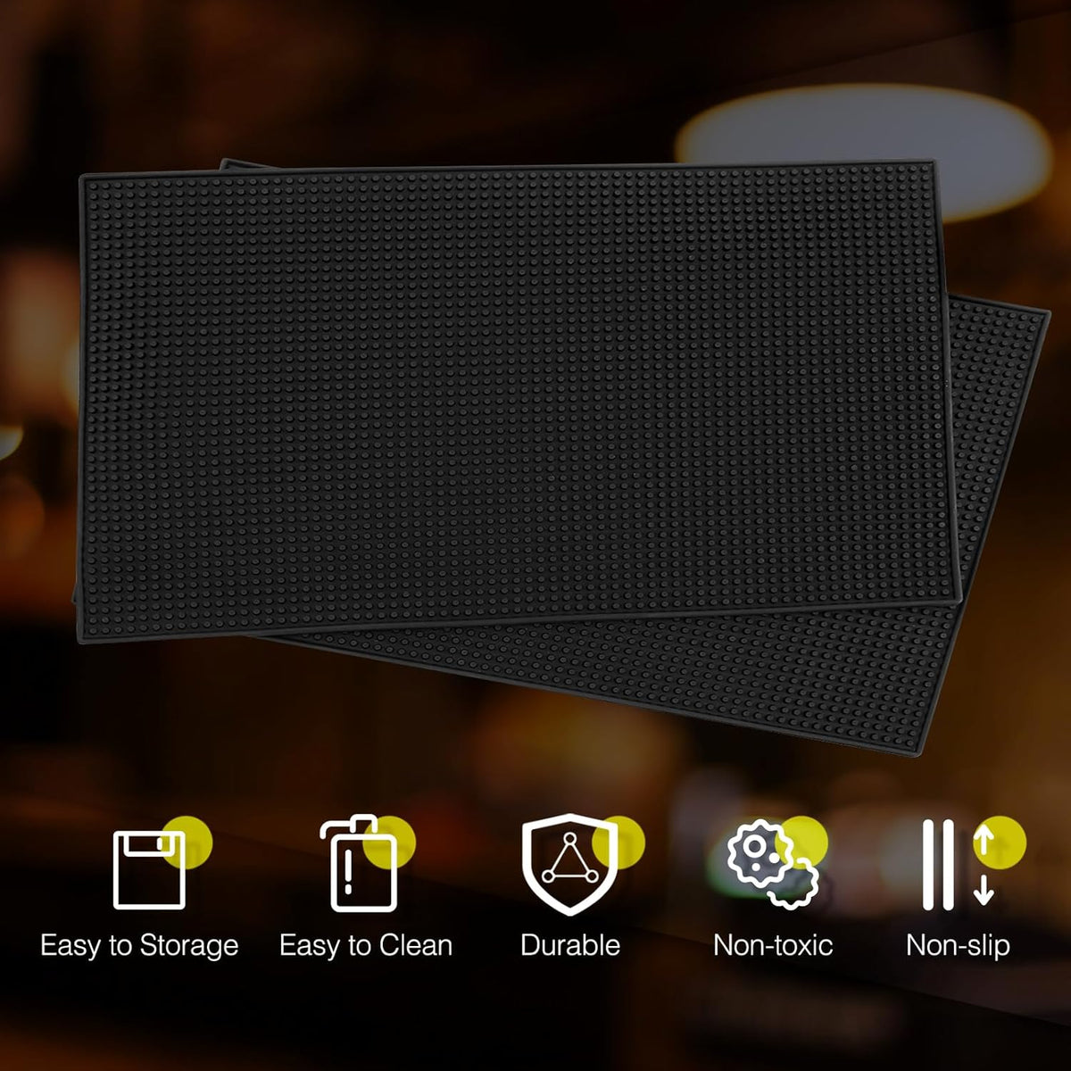Tioncy 2 Pcs Bar Mat 6 x 12 Inch Bar Mat for Countertop Non Slip Rubber Bar Service Mat Cocktail Coffee Bar Mats for Home Bar Bartending Barbershop