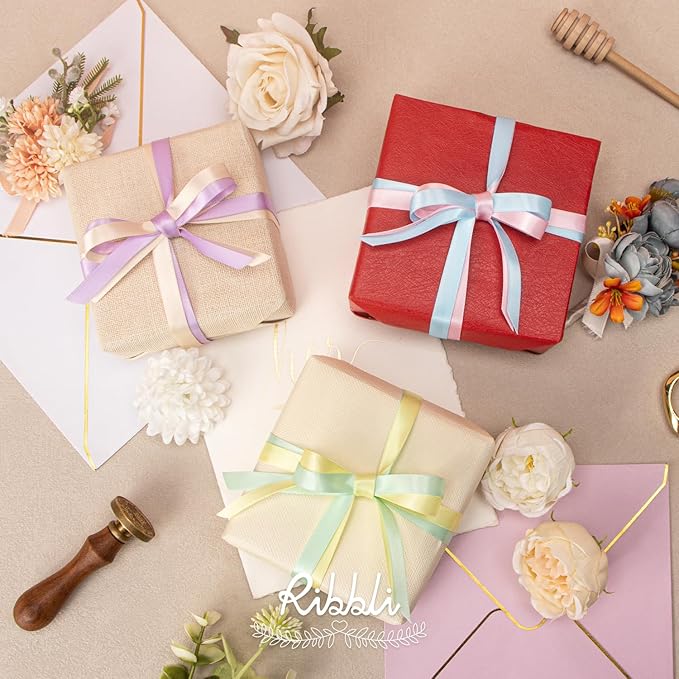 Ribbli Pastel Easter Satin Ribbon 3/8 Inch x 12 Rolls Total 60 Yards- Morandi Ribbon for Gift Wrapping Craft Party Decoration Baby Shower Wedding