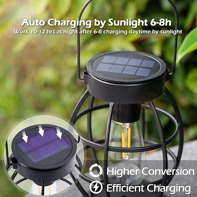 LeiDrail Solar Lanterns Outdoor 4 Pack, Hanging Waterproof Metal Lantern Dual LED Warm White, Auto On/Off Garden Patio Yard Porch Pathway Table Decor, Solar Powered Gift for Women