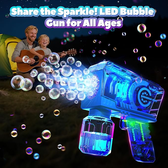 EagleStone 2 Pack Kids' Bubble Guns, Automatic Bubble Machines with 10-Hole Wands, Blasters for Toddlers,Lights Up Bubble & Solution, Easter, Wedding Party Favors, Outdoor for Boys & Girls