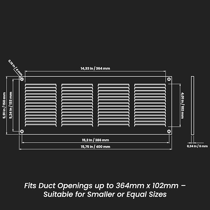 Repa Market 5-Pack Air Vent Cover 16x6 Inch (Outer Dimensions) White Galvanized Steel Louvered Grill Cover with Mesh Screen/Wall or Ceiling Vent/HVAC Register for Indoor and Outdoor Ventilation