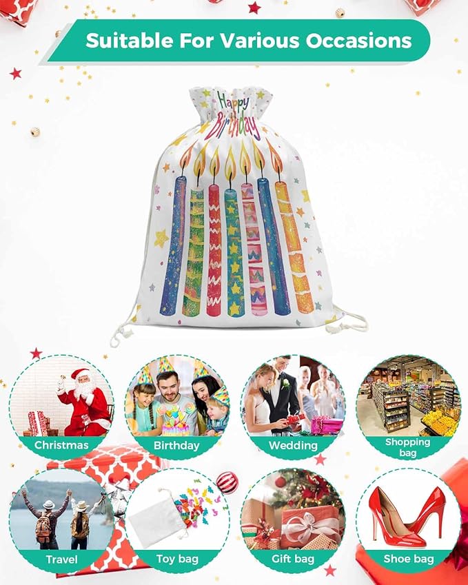 Victoroes Happy Birthday Drawstring Gift Bags 1 Piece, 27.5" x 31.5" Large Colorful Star Candles Gift Bag Reusable Fabric Wrap Bags for Wedding Party Birthday Christmas Seasonal Holiday