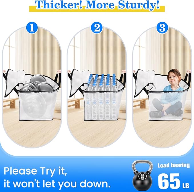 BlissTotes 4-Pack Large Moving Bags with Backpack Straps & Strong Zippers, Heavy-Duty Storage Bags Moving Boxes for Space Saving, Dorms, Transport, 125L-30 Gallons, Clear