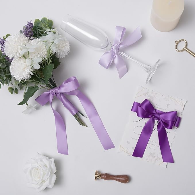 QIANF Purple Double Face Satin Ribbon 1 Inch x 45 Yards Lavender Fabric Ribbon for Gift Wrapping, Flower Bouquets, Hair Bows Making, Wedding Decoration, Invitation Cards, Christmas (3 Rolls *15Yd)