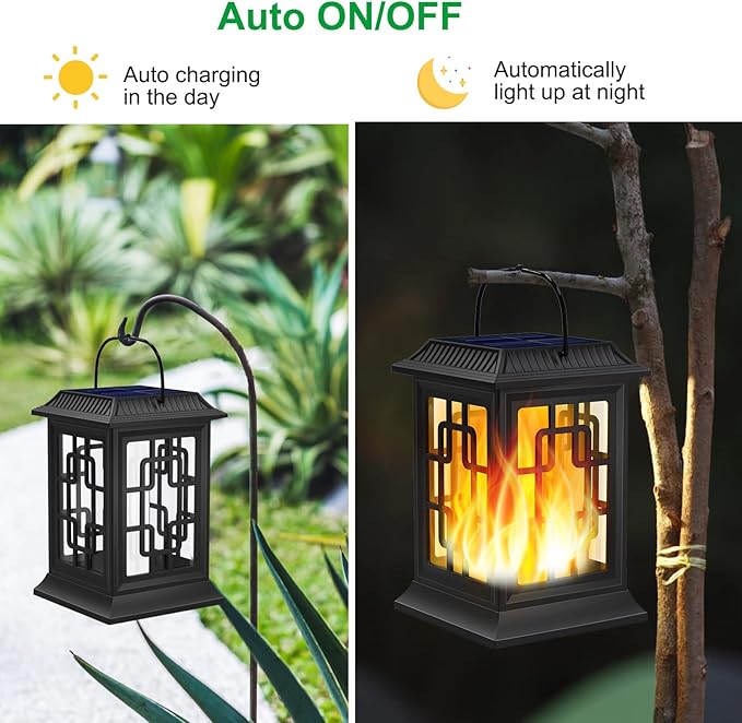 Solar Lanterns Outdoor Waterproof, Hanging Solar Lights for Outside Black Hanging Solar Powered Lantern Decorative for Garden Yard Patio, 1 Pack