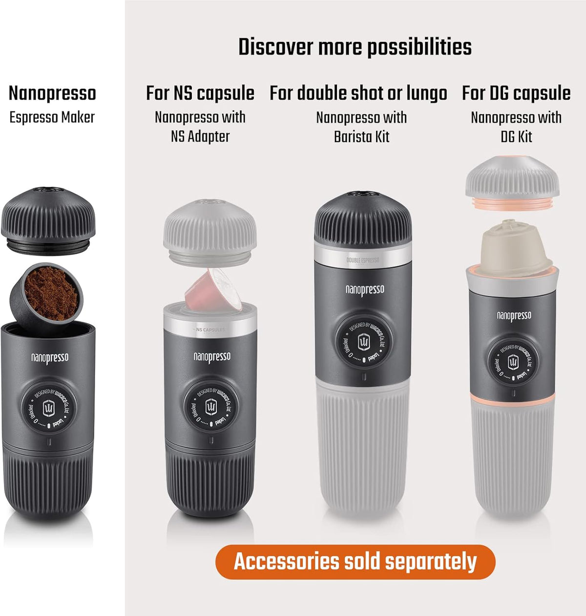 Wacaco Nanopresso Portable Espresso Maker Bundled with Protective Case, Mini Travel Coffee Machine, Perfect for Camping