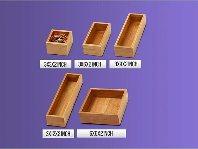 YBM HOME Bamboo Drawer Organizer Storage Box for Kitchen Drawer, Junk Drawer, Office, Bedroom, Children Room, Craft, Sewing, and Bathroom, 2 Pack 3x6x2 inch