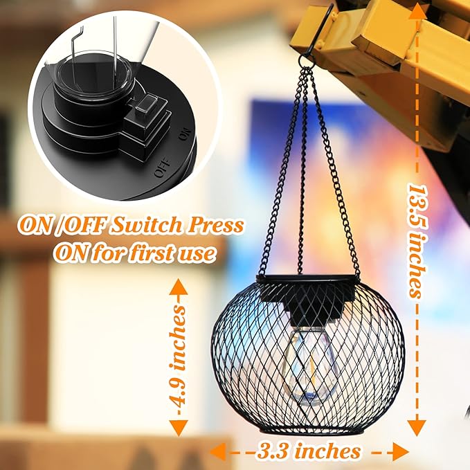 Solar Lantern Outdoor, Upgraded Hanging Lights Outdoor Garden Metal Lanterns Decorative Lighting Powered Waterproof Tree for Yard Patio Pathway, 2 Pack, Black