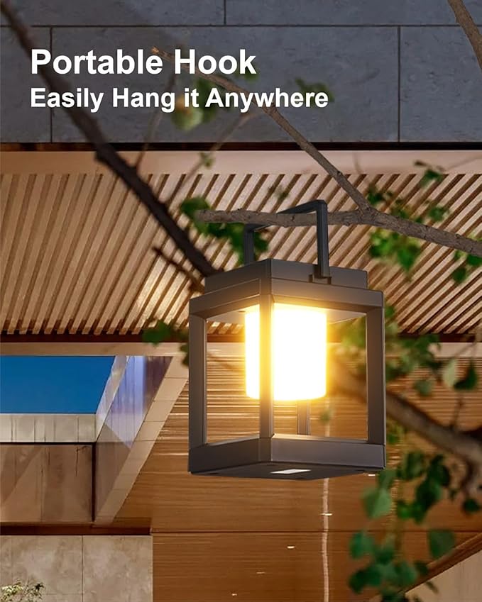 DAKAFUL Outdoor Table Lamp, Led Lamps for Nightstand, Solar Lanterns Outdoor Hanging for Patio Waterproof, Cordless Battery Operated Lamp, Rechargeable Solar Lantern for Reading, Decor, Camping