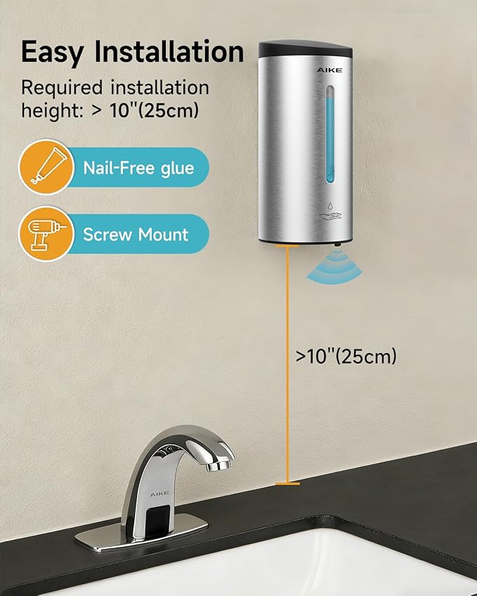 AIKE Classic Automatic Soap Dispenser,25 oz Liquid Wall Mount,Brushed Stainless Steel Finish Model AK1205E