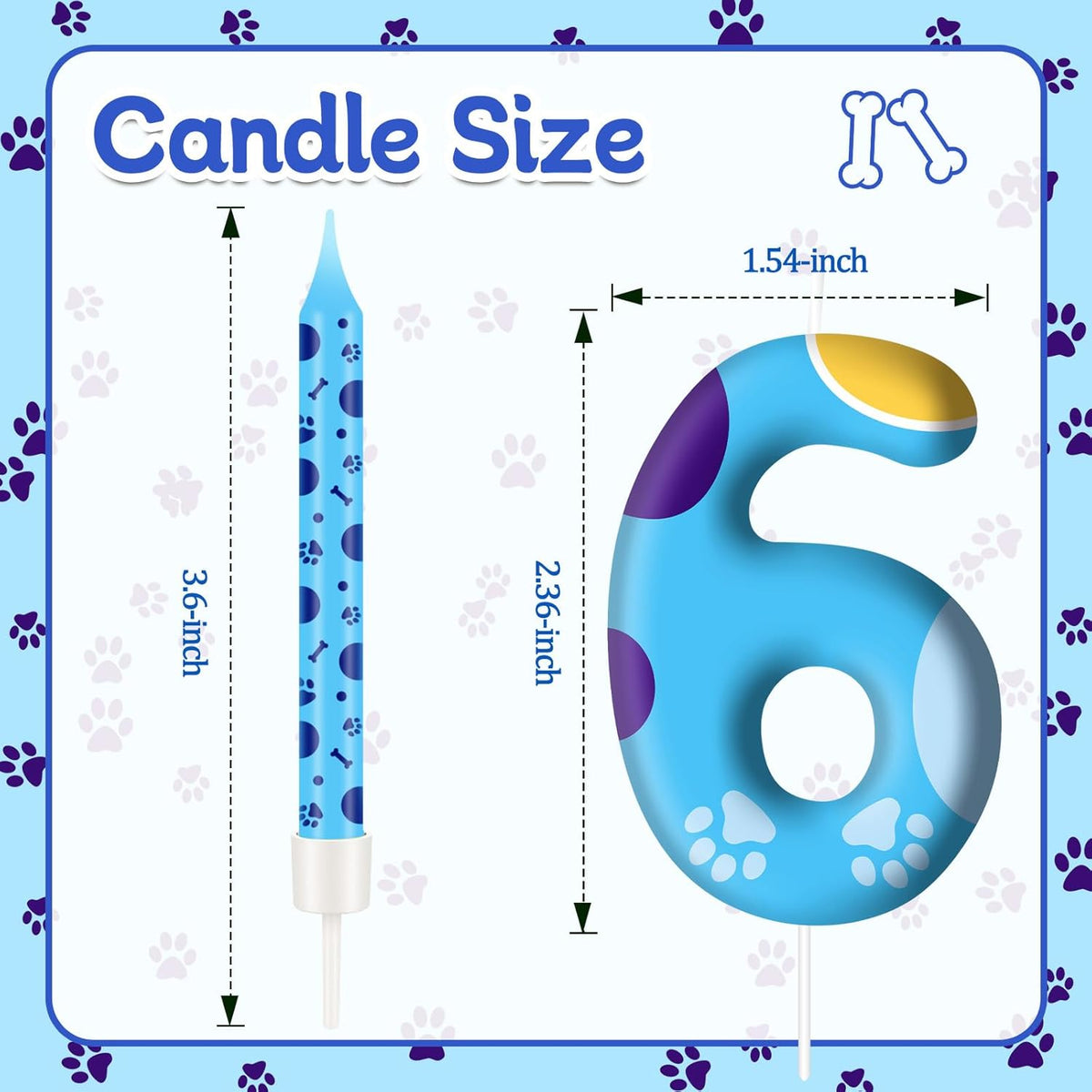 13PCS Blue Dog Paw Birthday Candles Set Cake Topper Numeral Birthday Candles for Boy Girl Dog Paw Decoration(Number 6)