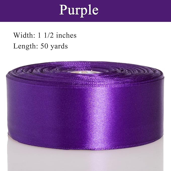 YASEO 1 1/2 Inch Purple Solid Satin Ribbon, 50 Yards Craft Fabric Ribbon for Gift Wrapping Floral Bouquets Wedding Party Decoration