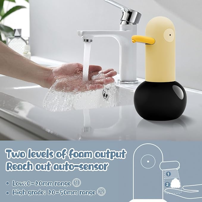 Automatic Foaming Soap Dispenser, Duck Head Soap Dispenser 2-Speed Adjustable Touchless Cute Foaming Hand Soap Dispenser for Bathroom Kitchen, USB Rechargeable, 13.5oz (Yellow)