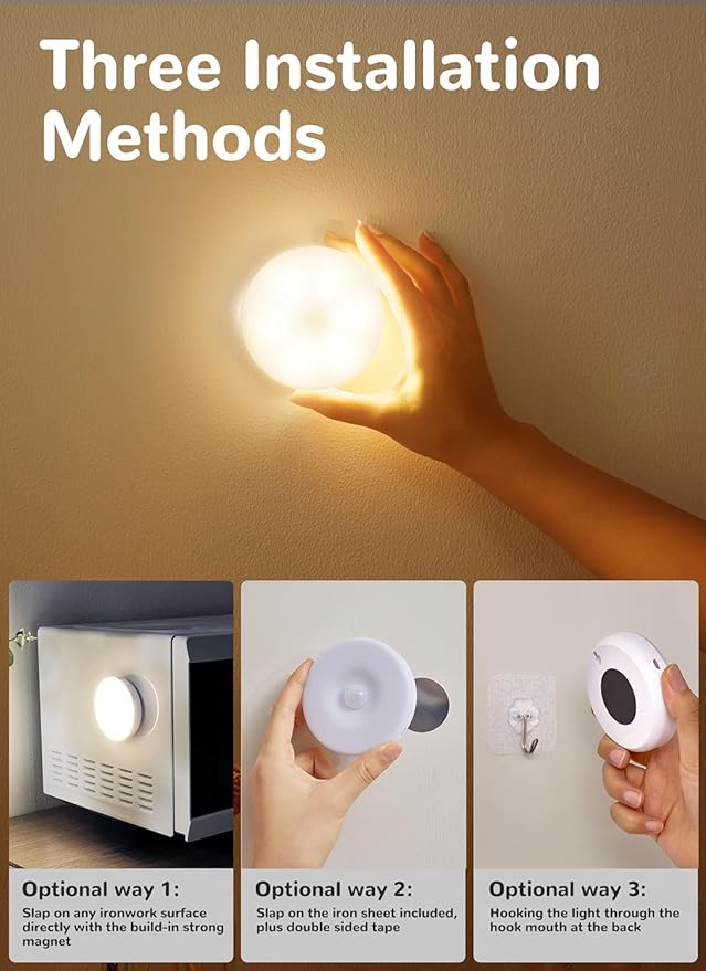 Homelist 6 Pack Motion Sensor Light Indoor, Rechargeable Puck Lights, Wireless Battery Operated Night Light for Closet, Hallway, Stairs, Kitchen with 2 Color Temperatures