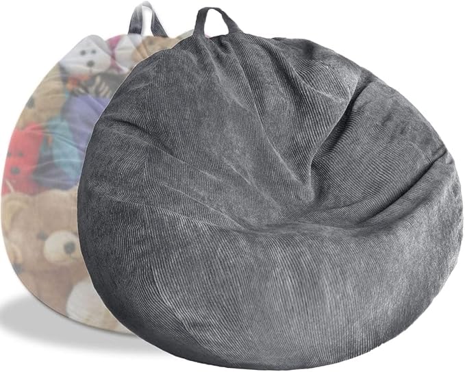 Kisoy Bean Bag Chair Cover (No Filler) Stuffed Animal Storage Bean Bag Cover Pets Dogs/Cats Lazy Beds. Washable Ultra Soft Corduroy Stuffed for Organizing Plush Toys or Textile, Sack Bean Bag