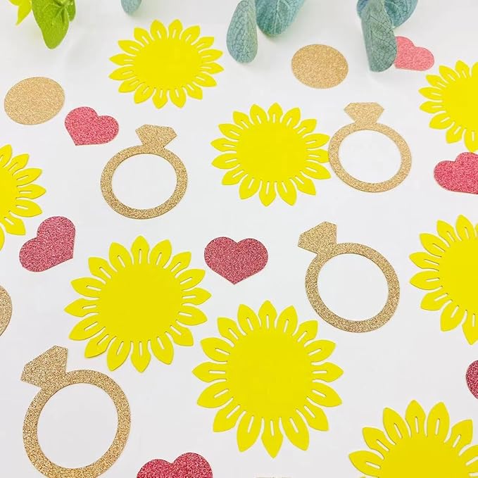100PCS Sunflower Table Confetti,Gold Yellow Glitter Paper Bridal Shower Decorations for Boys Baby Shower Decor Table Confetti Groovy Party Favors Sunflower Confetti Wedding Birthday Party Supplies