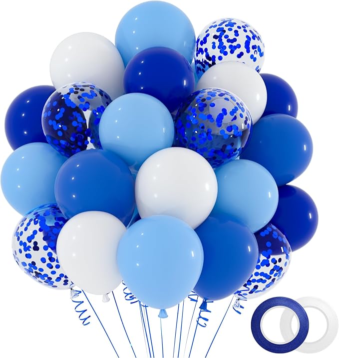 NACHLYNN 60 Packs Blue Party Confetti Balloons 12 Inches Light Blue Balloon Arch Kit for Birthday Decorations Baby Shower Wedding Graduation Party Decorations