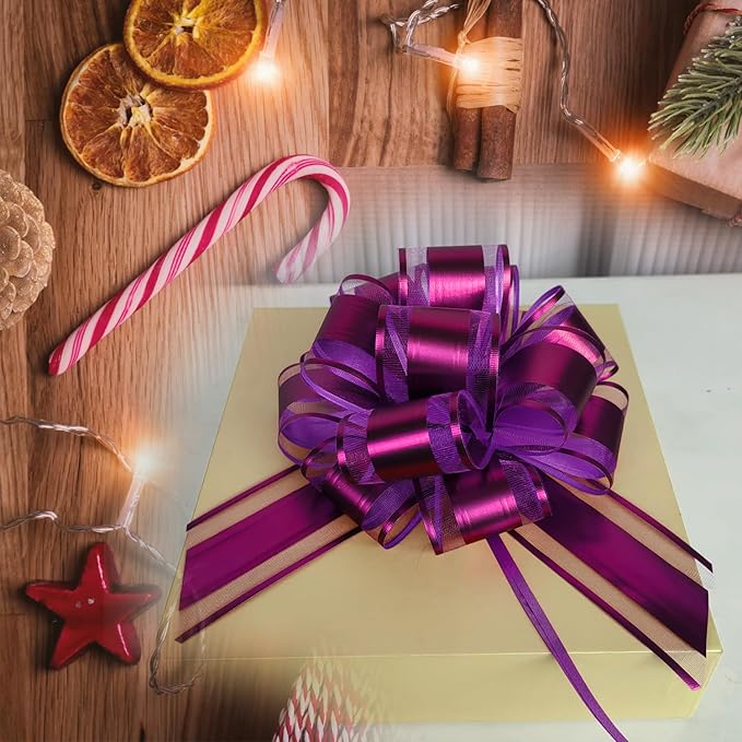 6 PCS Large Pull Bows, Purple Bows for Gift Wrapping, 6 Inches Gift Bows, Wedding Ribbon Bows for Boxes, Flower Arrangements, Party Decoration (Purple)