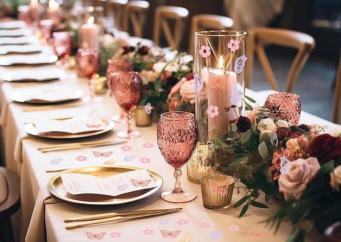 ONLYKXY 13g Butterfly Flower Table Confetti Decor Glitter Butterfly Decoration for Birthday Wedding Theme Thanks Giving Party Valentine's Mother's Day Scatter Bless Confetti (Glitter Rose Gold)