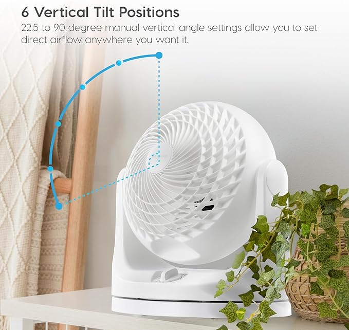 IRIS USA WOOZOO Desk Fan, Oscillating Air Circulator, 3 Speeds, 36ft Max Air Distance, 244ft² Coverage, 112° Adjustable Vertical Tilt, 29db Quiet Motor, Small Fan for Bedroom, Office, Dorm, White