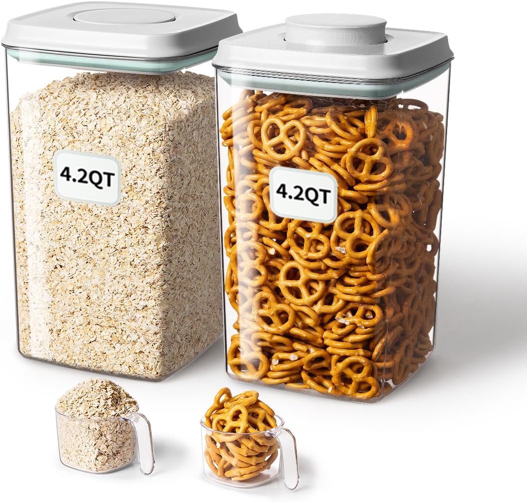 Ankou Airtight Food Storage Container with Pop Lid & 130ml Scoop, 4L/4.2qt *2 BPA-Free Cereal, Rice, Flour, Pasta & Snack Container