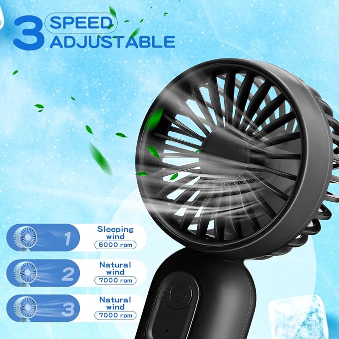 Rossesay 12 Pack Mini Portable Handheld Fan Bulk for Travel 3 Speeds, Rechargeable USB Battery Operated, Small Personal Eyelash Fans for Women Men Indoor Outdoor(Black,Classic Style)