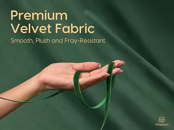 Vitalizart Green Velvet Ribbon 3/8" Continuous Fabric Trim Thin Dark Forest Green Ribbon 15Yd for Gift Wrapping, Tree Ornaments, Vintage Christmas Paper, Crafts, Bows, Holiday Decor with Gift Twine