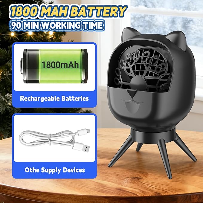 Upgraded Bubble Machine with 180°/90°Auto Rotation &1800mAh Rechargeable Battery2Hrs Playtime 500ml Large Tank Dual Speed Control & USB-C Charging Bubble Toys for Indoor Outdoor Birthday Party