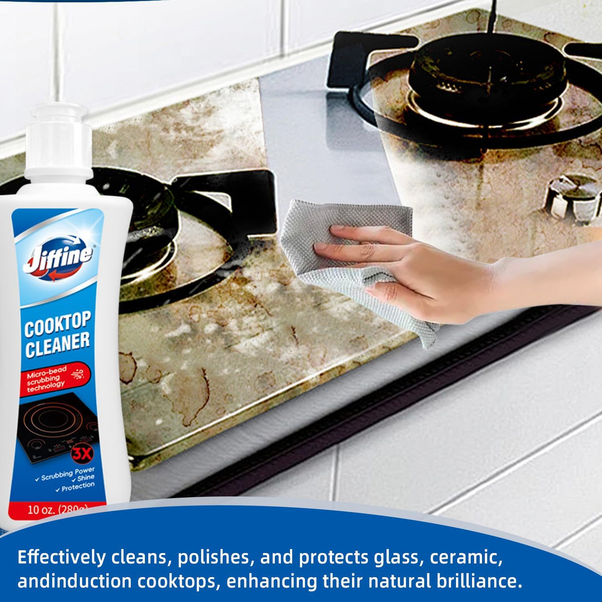 Glass Cooktop&Stove To Cleaner& Multi-Purpose Kitchen Cleaner-10 oz Professional Strength Formula Removes Burnt-On Food, Tough Stains - Scratch-Free, Safe for oven&Ceramic&Induction Stoves