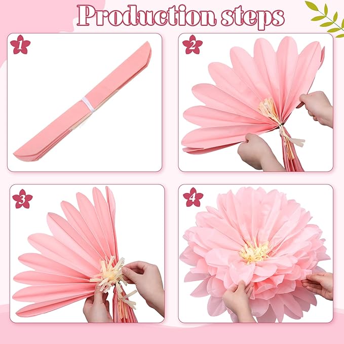 Geyee 18 Pcs Mexican Paper Flowers Colorful Fiesta Tissue Paper Flowers Pom Poms Mexican Carnival for Floral Party Backdrop Wedding Birthday Party Craft(Pink Series,10" 12" 14")