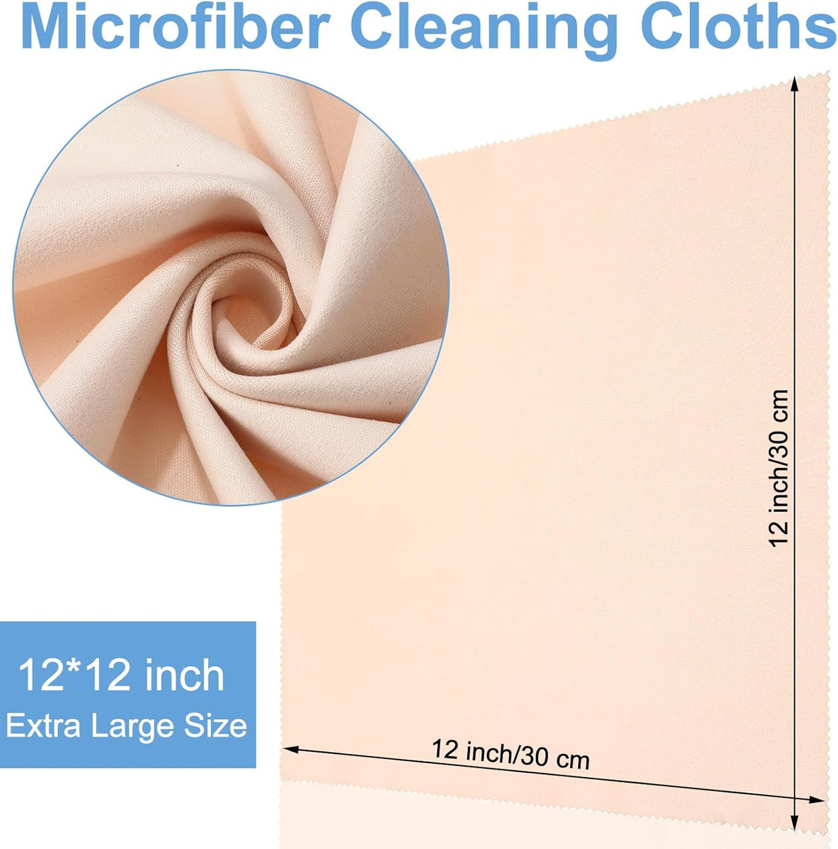 Frienda 12 Pack Large Microfiber Glass Cleaning Cloths 12 x 12 Inch Oversized Eyeglass Sunglasses Cleaning Cloths for Electronics Glasses Screens and Lenses(Beige)