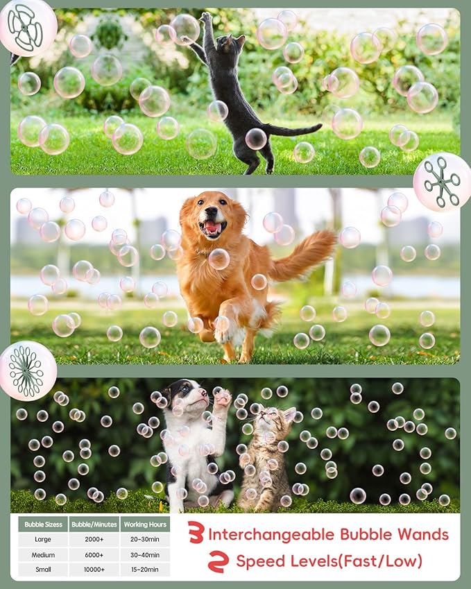 Bubble Machine, Make Big/Medium/Small Bubble, Outdoor Bubble Blower Machine for Pet Toddler Kid, Electric Bubble Maker Powered by Plugin/Battery for Wedding Birthday Party(Green)