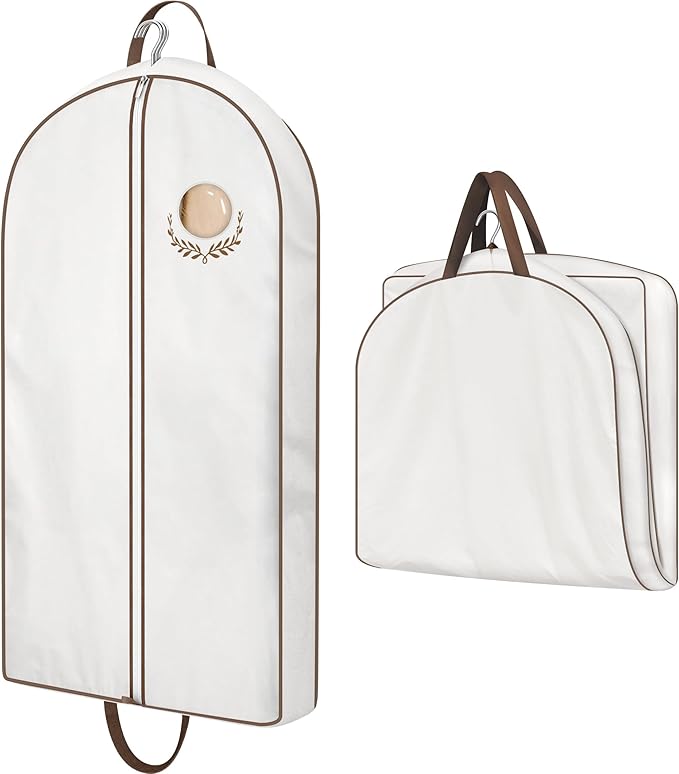 MISSLO 40" Cotton Garment Bags for Hanging Clothes Breathable Suit Cover Luxury Hanging Clothes Storage Foldable Coat Covers for Closet & Travel for Jacket, Shirt, Dress