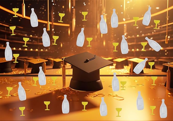 ONLYKXY 15gram Glitter Table Confetti Decor Scatter Bless Confetti Grad Party Decor for Congrats College Graduation Birthday Wedding Party Chocolate Favor Envelope Decal (Gold glass & Silver bottle)