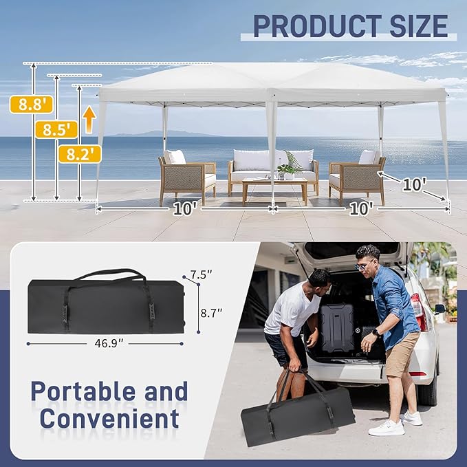 VINGLI 10x20 Pop Up Canopy Tent with Sidewalls, Outdoor Gazebo Canopy Tent, Patio Event Tents Outdoor Event Shelter for Parties (White)