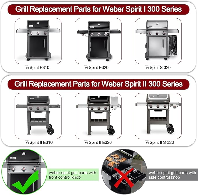 Hiorucet 7638 Grill Grates 7636 Flavorizers Bars for Weber Spirit 300 Series Grills with Front Mount Controls Weber Spirit II E-310 E310 E320 E330 S310 S320 S330 II S-310 Spirit 2 GS4 Grill Parts