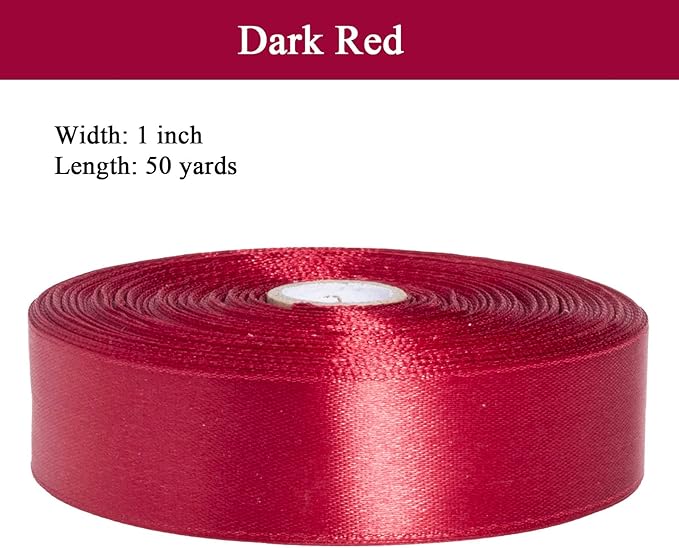 YASEO 1 Inch Dark Red Solid Satin Ribbon, 50 Yards Craft Fabric Ribbon for Gift Wrapping Floral Bouquets Wedding Party Decoration