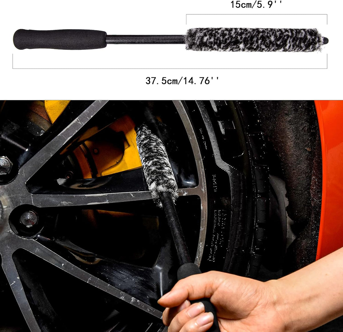 Car Wheel Rim Brush Kit, Woolies Wheel Brush, Car Cleaning Brush Fiber Rod, Steel Ring Fiber Cleaning Brush, Long Non-Slip Handle Clean Brush