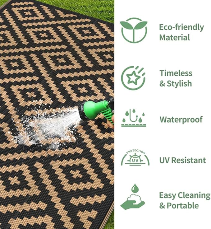 Botanical Floral Pattern 3x8 Outdoor Rug for Patio Deck Camping Balcony Porch Garden Backyard Flower Print Large Carpet Black Red Soft Waterproof Non Slip Outside Mat