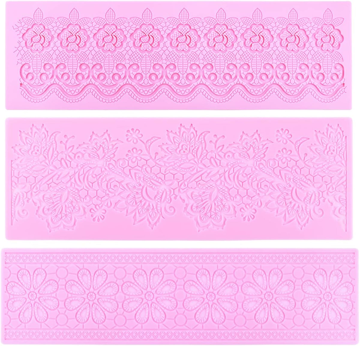 Embossing Lace Fondant Molds, Multi Circle Flowers Lace Mat Wedding Cake Decoration Tool, Rattan Shaped Cupcake Mat Silicone Molds Set of 3