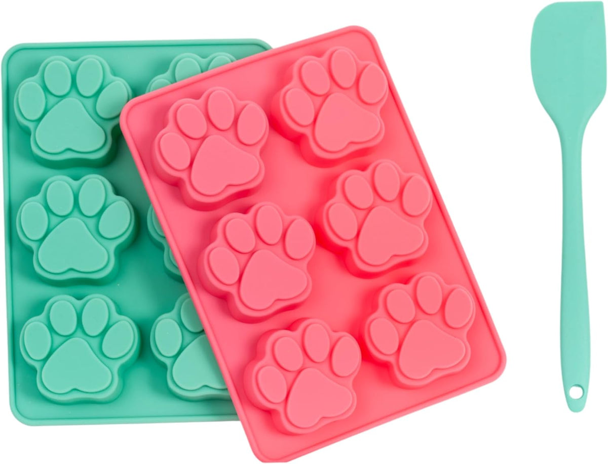 Country Living 3-Piece Silicone Baking Kit – Includes 2 Baking Trays (6-Cavity Paw Print Mold) & Spatula – Non-stick Silicone for Homemade Dog Treats