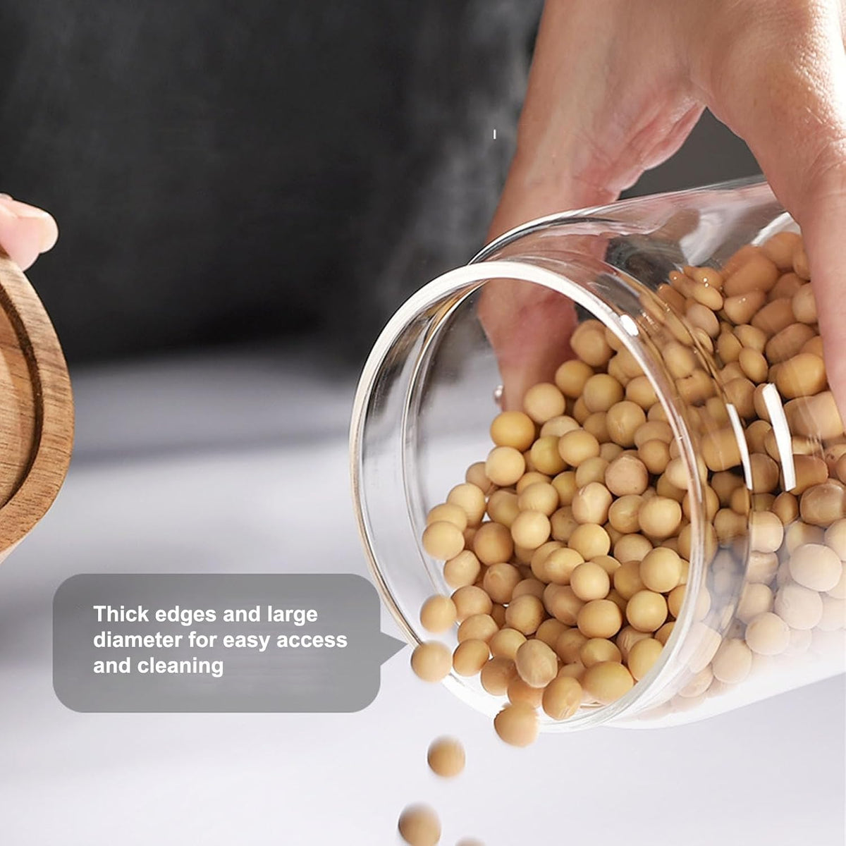 Glass jar candy Containers - 16oz kitchen Glass Airtight Storage jar With Acacia Airtight Lid，for kitchen Seasoning, coffee bean, tea, suger