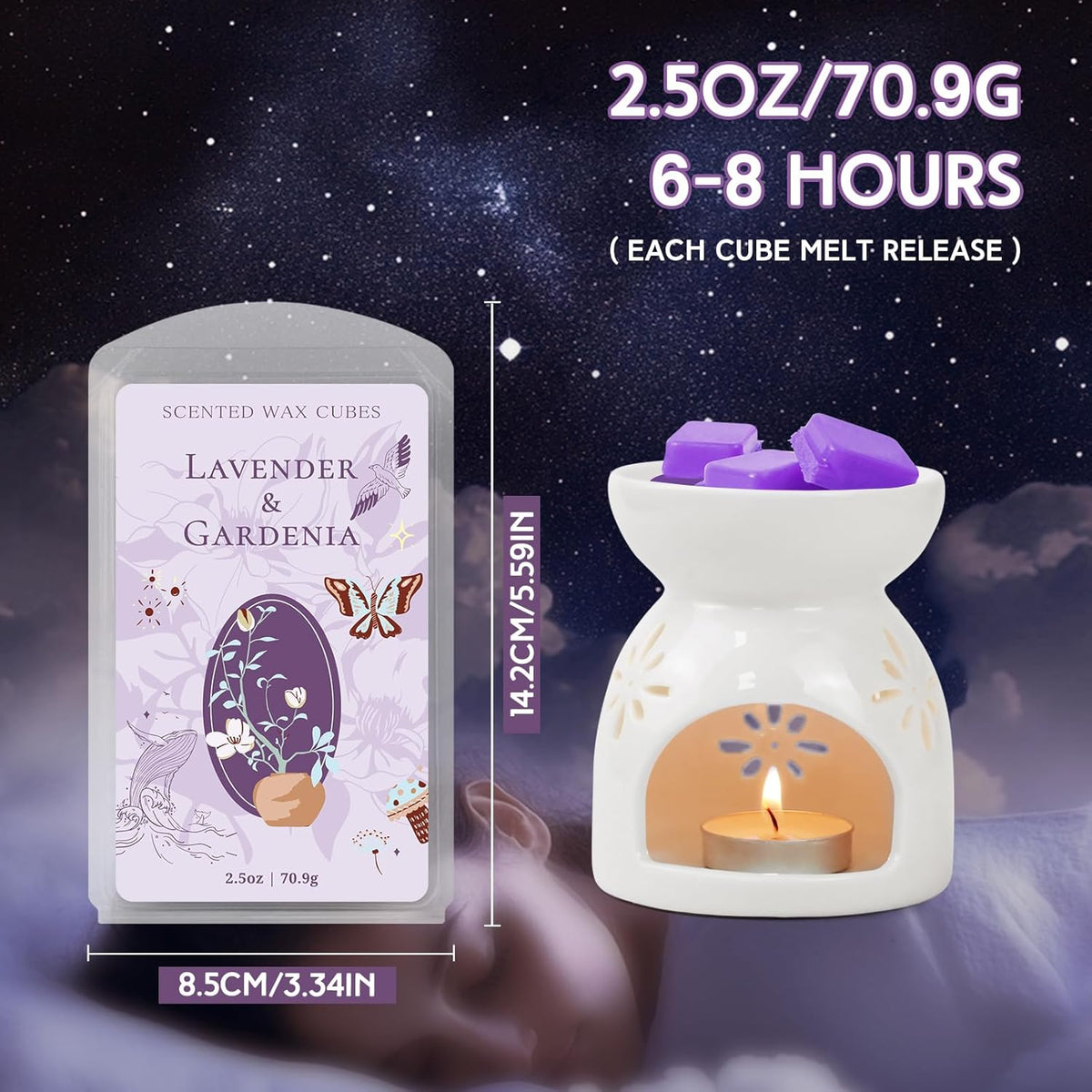 SCENTORINI Wax Melts, Wax Cubes Strong Scent, Long Lasting Lavender Scented for Sleep, Wax Melts for Warmer, 2.5 oz 4-Pack - Lavender & Gardenia, Sage, Chamomile, Sandalwood
